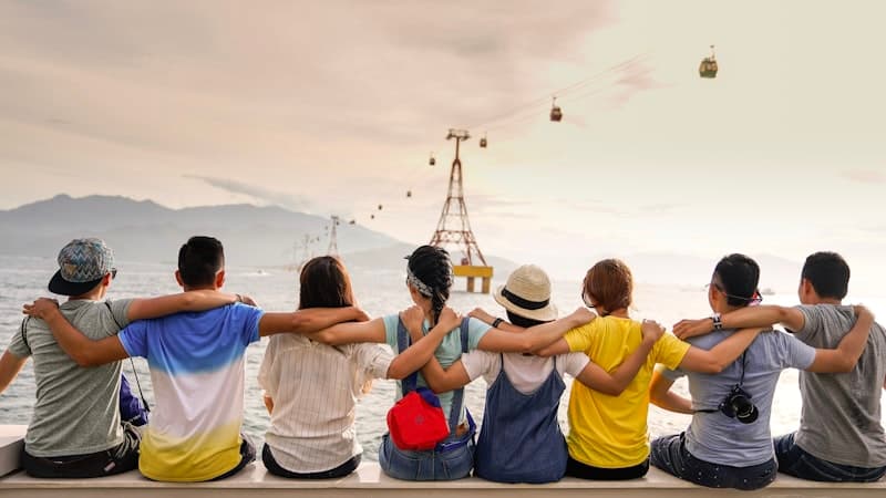 Friends laughing together on holiday
